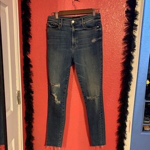 Black Orchid Dark Blue Distressed Ankle Jeans - ‘Carmen’ - High Rise Ankle Fray